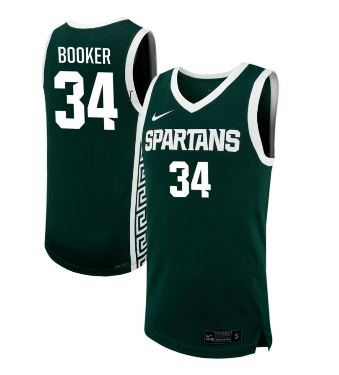 Xavier Booker Jersey #34 Michigan State Spartans NIL Basketball Green 1 Xavier Booker Jersey #34 Michigan State Spartans NIL Basketball Green