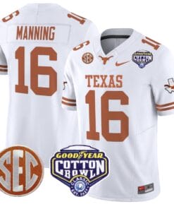 Arch Manning Jersey 16 Texas Longhorns Cotton Bowl Patch Stitched White