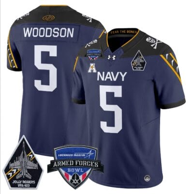 Braxton Woodson Jersey #5 Navy Midshipmen 2025 Armed Forces Bowl Patch Football All Stitched