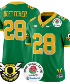 Bryce Boettcher Jersey 28 Oregon Ducks Football 2024 Rose Bowl Stitched Green