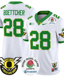 Bryce Boettcher Jersey 28 Oregon Ducks Football 2024 Rose Bowl Stitched White