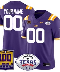 Custom LSU Tigers Jersey 100 Years of Tiger Stadium and Texas Bowl Patch Football All Stitched