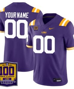 Custom LSU Tigers Jersey Name, Number 100 Years of Tiger Stadium Patch Football All Stitched