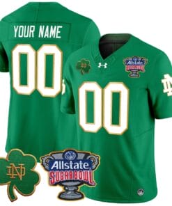 Custom Notre Dame Jersey Name Number 2024 Sugar Bowl Patch V2 Stitched Green