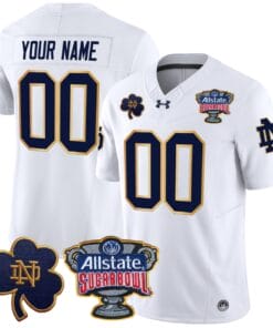 Custom Notre Dame Jersey Name Number 2024 Sugar Bowl Patch V2 Stitched White