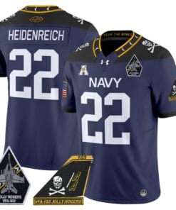 Alternative view of Eli Heidenreich Jersey #22 Navy Midshipmen 2024 Jolly Rogers Patch Football All Stitched