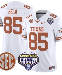 Gunnar Helm Jersey 85 Texas Longhorns Cotton Bowl Patch Stitched White