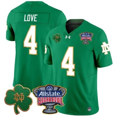 Jeremiyah Love Jersey #4 Notre Dame 2024 Sugar Bowl Patch V2 Football All Stitched