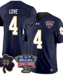 Jeremiyah Love Jersey #4 Notre Dame 2024 Sugar Bowl Patch V2 Football All Stitched