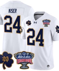 Jack Kiser Jersey 24 Notre Dame 2024 Sugar Bowl Patch V2 Stitched White