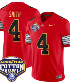 Alternative view of Jeremiah Smith Jersey #4 Ohio State 'Heritage Stripe' Cotton Bowl Football All Stitched