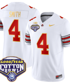Jeremiah Smith Jersey 4 Ohio State Heritage Stripe Cotton Bowl White