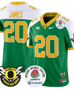 Jordan James Jersey 20 Oregon Ducks Football 2024 Rose Bowl Green Alternate