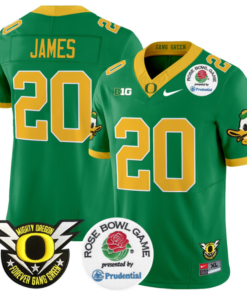 Jordan James Jersey 20 Oregon Ducks Football 2024 Rose Bowl Stitched Green