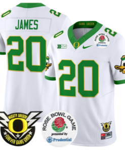 Jordan James Jersey 20 Oregon Ducks Football 2024 Rose Bowl Stitched White