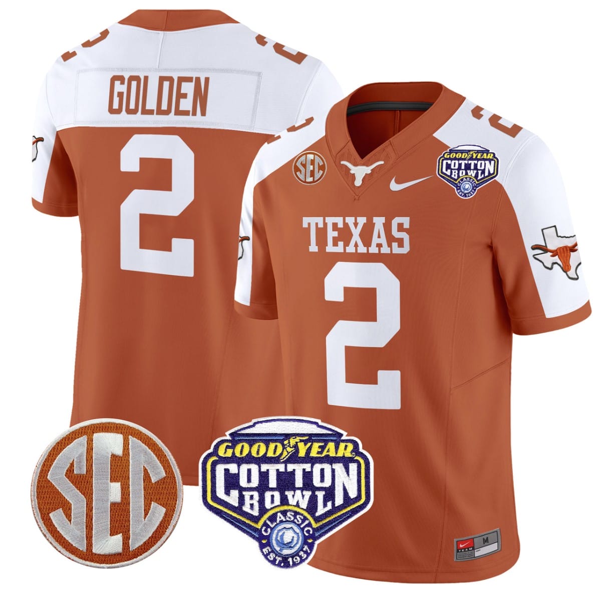 Matthew Golden Jersey #2 Texas Longhorns Cotton Bowl Patch Football All Stitched 1 Matthew Golden Jersey #2 Texas Longhorns Cotton Bowl Patch Football All Stitched