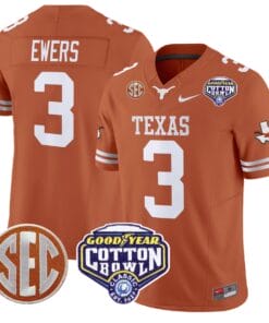 Alternative view of Quinn Ewers Jersey #3 Texas Longhorns Cotton Bowl Patch Football All Stitched