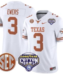 Quinn Ewers Jersey 3 Texas Longhorns Cotton Bowl Patch Stitched White