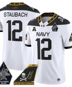 Roger Staubach Jersey #12 Navy Midshipmen 2024 Jolly Rogers Patch Football All Stitched