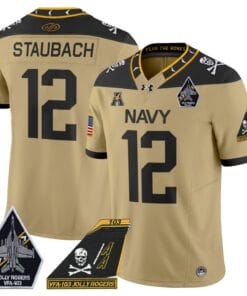 Alternative view of Roger Staubach Jersey #12 Navy Midshipmen 2024 Jolly Rogers Patch Football All Stitched