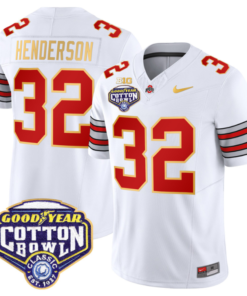 Alternative view of Treveyon Henderson Jersey #32 Ohio State 'Heritage Stripe' Cotton Bowl Football All Stitched