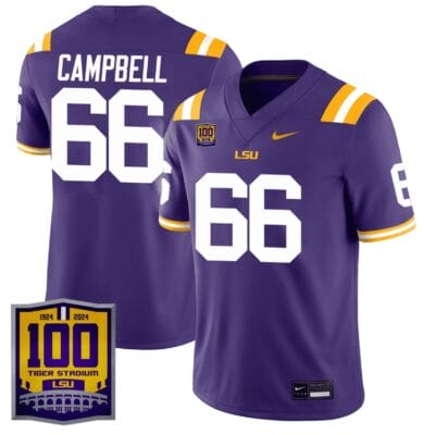 Will Campbell Jersey #66 LSU Tigers 100 Years of Tiger Stadium Patch Football All Stitched 10 Will Campbell Jersey #66 LSU Tigers 100 Years of Tiger Stadium Patch Football All Stitched