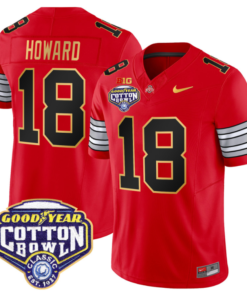 Alternative view of Will Howard Jersey #18 Ohio State 'Heritage Stripe' Cotton Bowl Football All Stitched