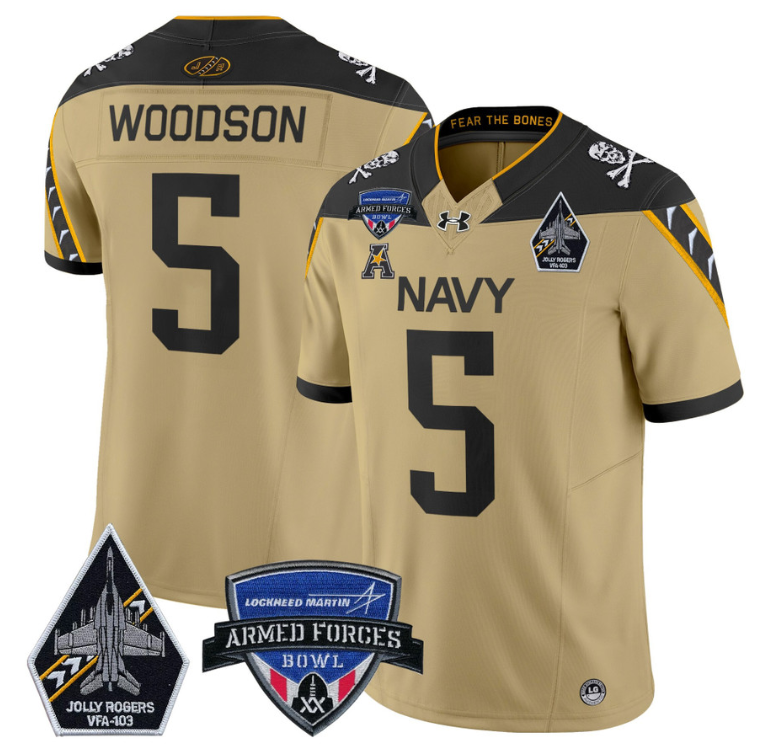 Braxton Woodson Jersey #5 Navy Midshipmen 2025 Armed Forces Bowl All Stitched Football 1 Braxton Woodson Jersey #5 Navy Midshipmen 2025 Armed Forces Bowl All Stitched Football