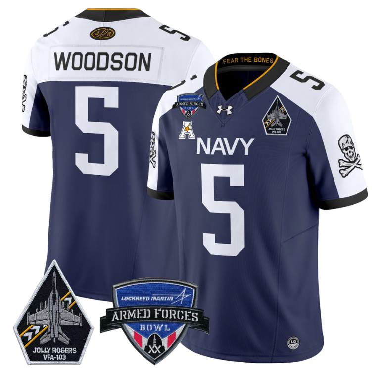 Braxton Woodson Jersey #5 Navy Midshipmen 2025 Armed Forces Bowl All Stitched Football 2 Braxton Woodson Jersey #5 Navy Midshipmen 2025 Armed Forces Bowl All Stitched Football - Image 2