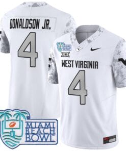 Alternative view of CJ Donaldson Jr Jersey #4 West Virginia Mountaineers 2025 Miami Beach Bowl All Stitched Football