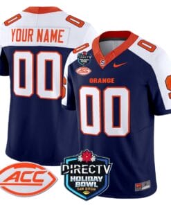 Custom Syracuse Orange Jersey Name, Number 2025 Holiday Bowl Patch Navy All Stitched Football