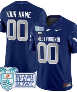 Alternative view of Custom West Virginia Mountaineers Jersey 2025 Miami Beach Bowl Patch All Stitched Football
