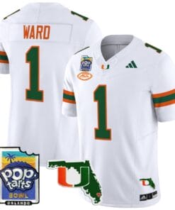 Alternative view of Cam Ward Jersey #1 Miami Hurricanes 2025 PopTarts Bowl Patch Football All Stitched