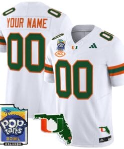 Alternative view of Custom Miami Hurricanes Jersey Name, Number 2025 PopTarts Bowl Patch Football All Stitched