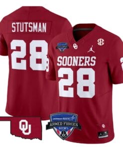 Danny Stutsman Jersey #28 Oklahoma Sooners 2025 Armed Forces Bowl Patch Football All Stitched 9 D06T59L