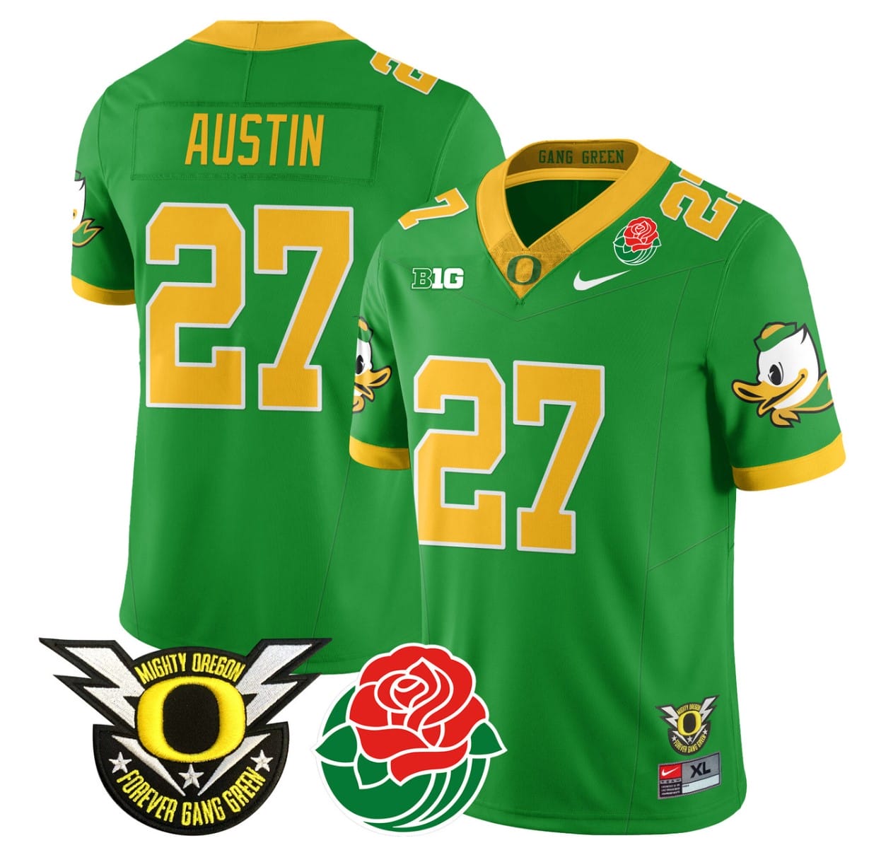 Daylen Austin Jersey #27 Oregon Ducks 2024 Mighty Rose Bowl Patch All Stitched Football 4 Daylen Austin Jersey #27 Oregon Ducks 2024 Mighty Rose Bowl Patch All Stitched Football - Image 4