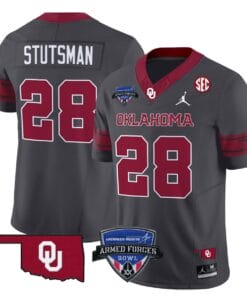 Danny Stutsman Jersey #28 Oklahoma Sooners 2025 Armed Forces Bowl Patch Football All Stitched 11 DT732NV
