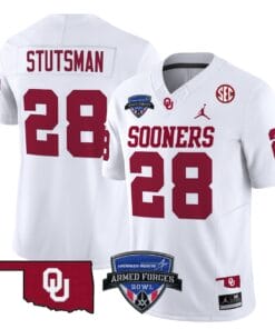 Alternative view of Danny Stutsman Jersey #28 Oklahoma Sooners 2025 Armed Forces Bowl Patch Football All Stitched