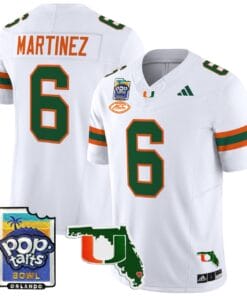Alternative view of Damien Martinez Jersey #6 Miami Hurricanes 2025 PopTarts Bowl Patch Football All Stitched
