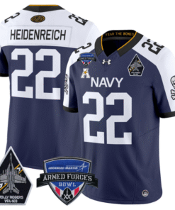 Alternative view of Eli Heidenreich Jersey #22 Navy Midshipmen 2025 Armed Forces Bowl All Stitched Football