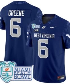 Alternative view of Garrett Greene Jersey #6 West Virginia Mountaineers 2025 Miami Beach Bowl All Stitched Football