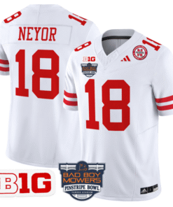 Alternative view of Isaiah Neyor Jersey #18 Nebraska Cornhuskers 2025 Pinstripe Bowl All Stitched Football