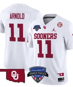 Alternative view of Jackson Arnold Jersey #11 Oklahoma Sooners 2025 Armed Forces Bowl Patch All Stitched Football