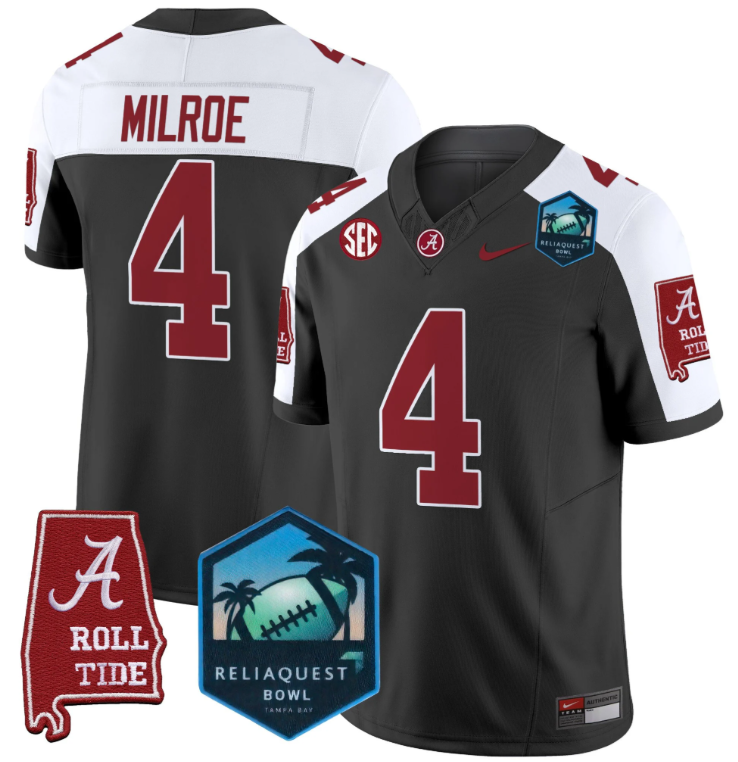 Jalen Milroe Jersey #4 Alabama Crimson Tide 2025 ReliaQuest Bowl All Stitched Football 1 Jalen Milroe Jersey #4 Alabama Crimson Tide 2025 ReliaQuest Bowl All Stitched Football