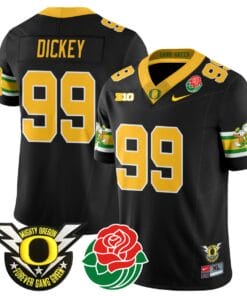 Jurrion Dickey Jersey #99 Oregon Ducks 2024 Mighty Rose Bowl Patch All Stitched Football 20 J955AWD