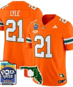 Alternative view of Jordan Lyle Jersey #21 Miami Hurricanes 2025 PopTarts Bowl Patch Football All Stitched