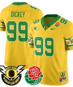 Jurrion Dickey Jersey #99 Oregon Ducks 2024 Mighty Rose Bowl Patch All Stitched Football 17 JI46DF0