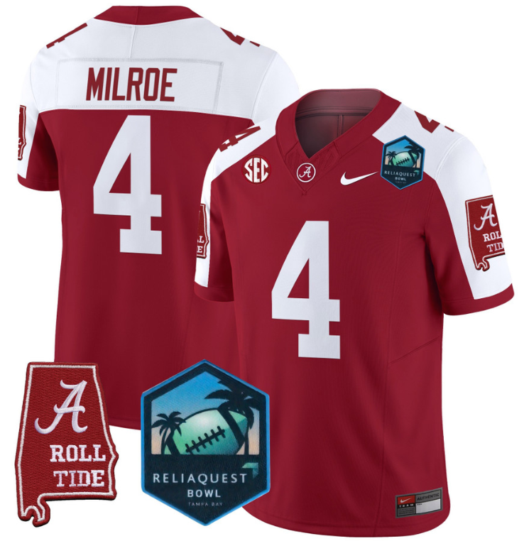 Jalen Milroe Jersey #4 Alabama Crimson Tide 2025 ReliaQuest Bowl All Stitched Football 4 Jalen Milroe Jersey #4 Alabama Crimson Tide 2025 ReliaQuest Bowl All Stitched Football - Image 4