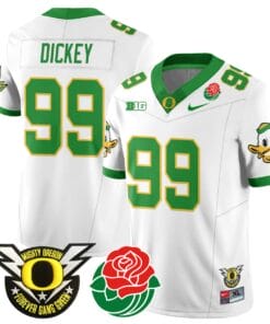 Jurrion Dickey Jersey #99 Oregon Ducks 2024 Mighty Rose Bowl Patch All Stitched Football 14 JKPTJBK