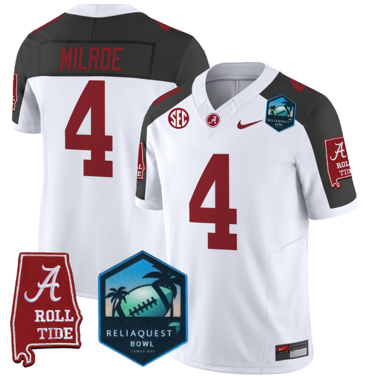 Jalen Milroe Jersey #4 Alabama Crimson Tide 2025 ReliaQuest Bowl All Stitched Football 2 Jalen Milroe Jersey #4 Alabama Crimson Tide 2025 ReliaQuest Bowl All Stitched Football - Image 2